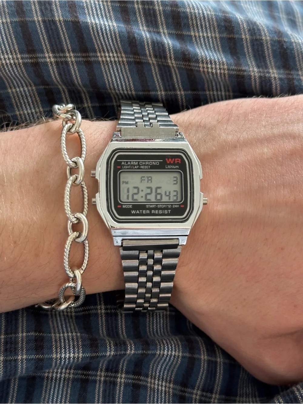 Stainless Steel Digital Alarm Chrono Watch - Silver